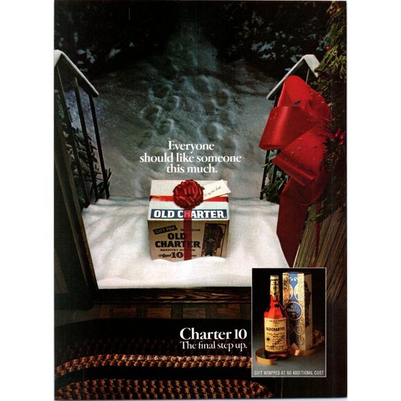 1981 Old Charter 10 Bourbon Christmas Gift Ribbon Vintage Print Ad Wall Art - Picture 1 of 2